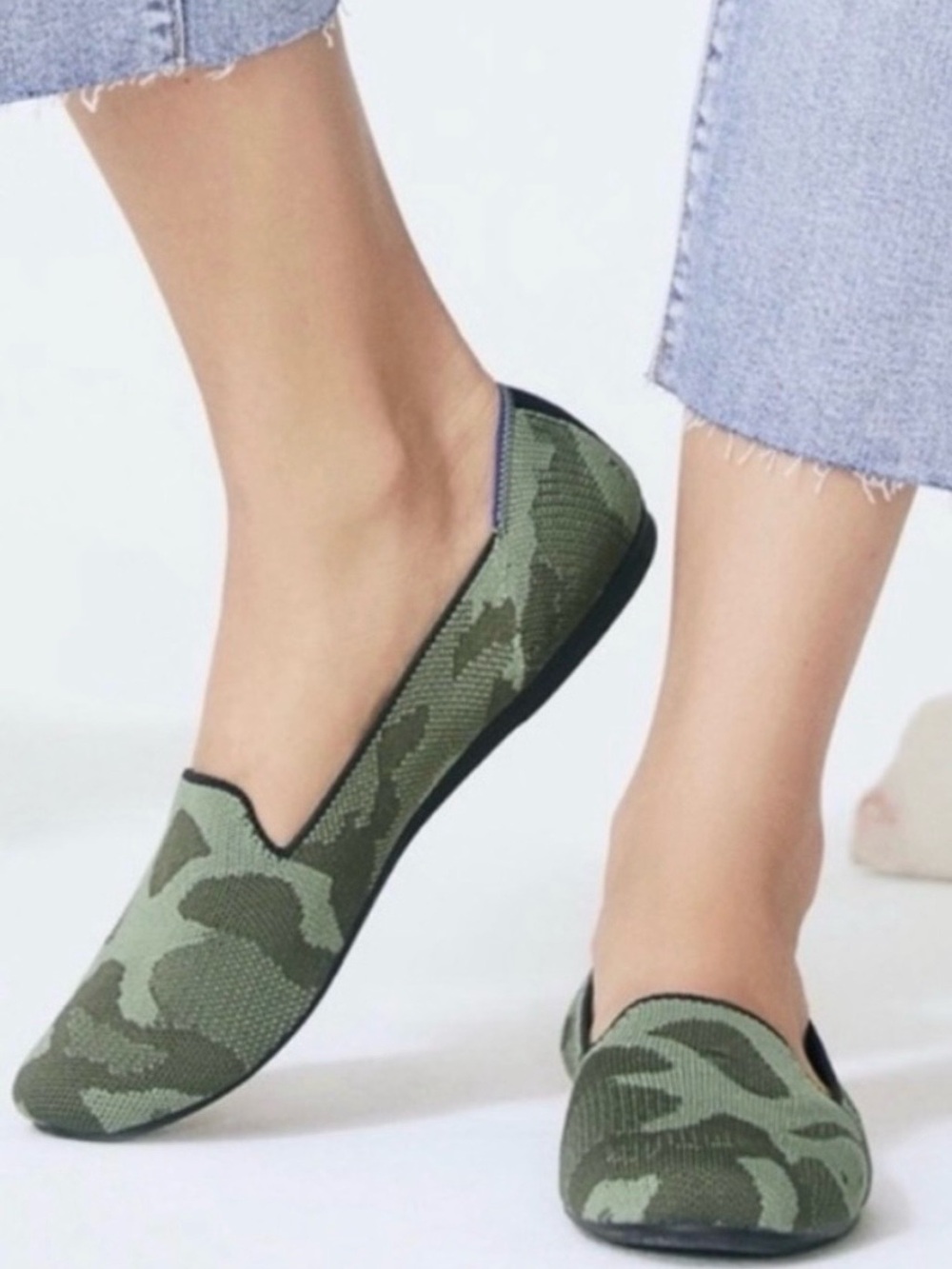 Rothy's Olive Green Camouflage Slip-On Flats